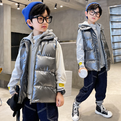 Modni prsluk s kapuljačom na vezice za dječake