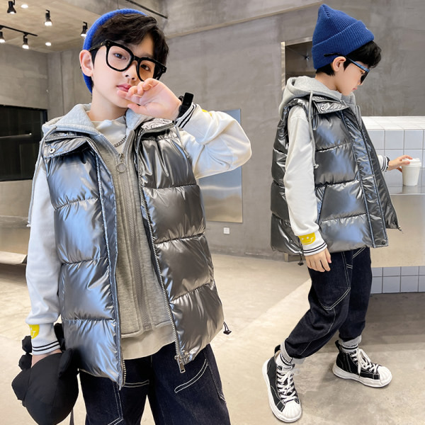 Modni prsluk s kapuljačom na vezice za dječake