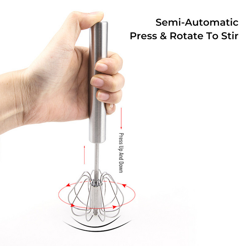 Kuhinjska mutilica za jaja 304 poluautomatska mutilica za jaja od nehrđajućeg čelika Ručni mikser Samookretna mješalica za jaja Kuhinjski pribor Alati