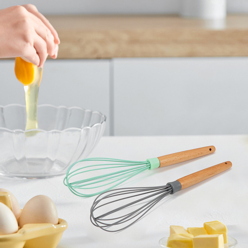 Jaswehome Silikoninis Vielinis Plaktuvas Medienos Rankenos Kiaušinių Plaktuvas Virtuvės reikmenys Kepimo Maisto gaminimo Įtaisas Nelipnus balioninis plaktuvas