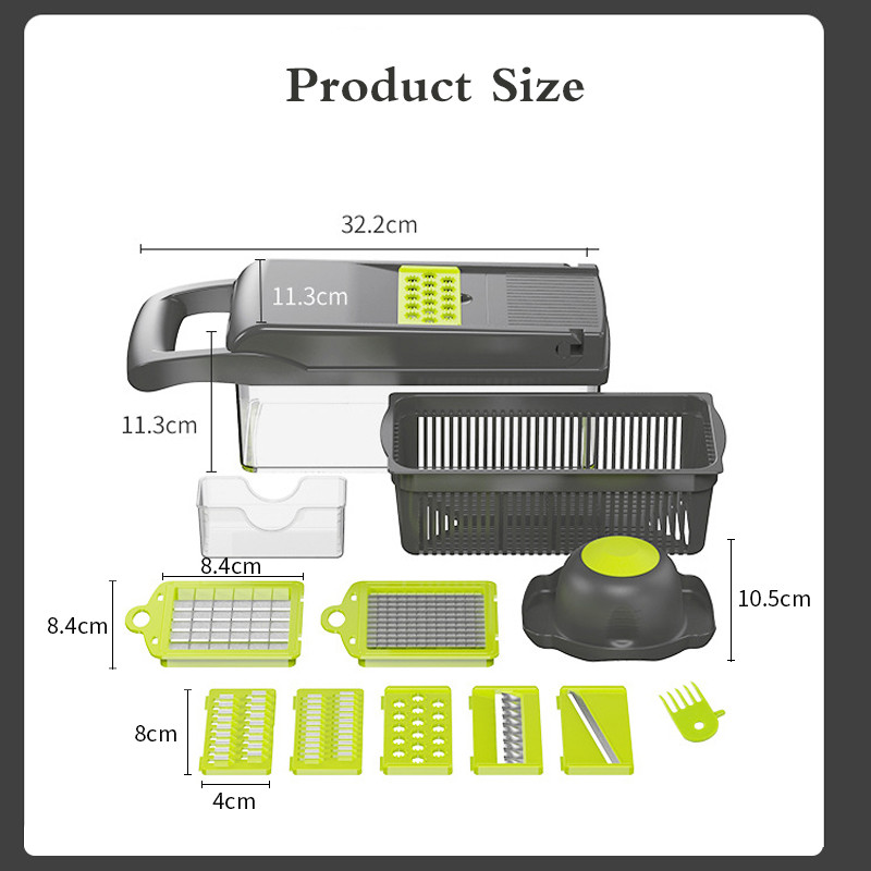 Zöldségvágó, sárgarépa reszelő, gyümölcs, szeletelő, aprító, hámozó, lefolyó kosár, 9 az 1-ben kütyük, konyhai kiegészítők