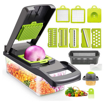 Amazon Hot Selling Kitchen Multi 12 in 1 Manual Mandoline Fruit Vegetable Cutter Onion Dicer Veggie Slicer Vegetable Chopper