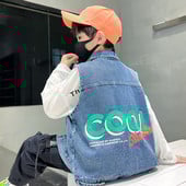 Vaikiška džinsinė liemenė su klasikine apykakle ir kišene