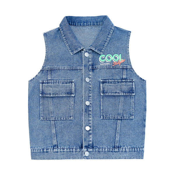 Vaikiška džinsinė liemenė su klasikine apykakle ir kišene