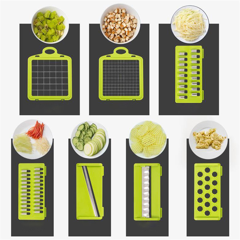 Cutter Multifunctional Fructe Legume Tăiător Răzătoare Tocatoare Coș de scurgere din plastic Tăiător 8 în 1 Gadget Accesorii de bucătărie
