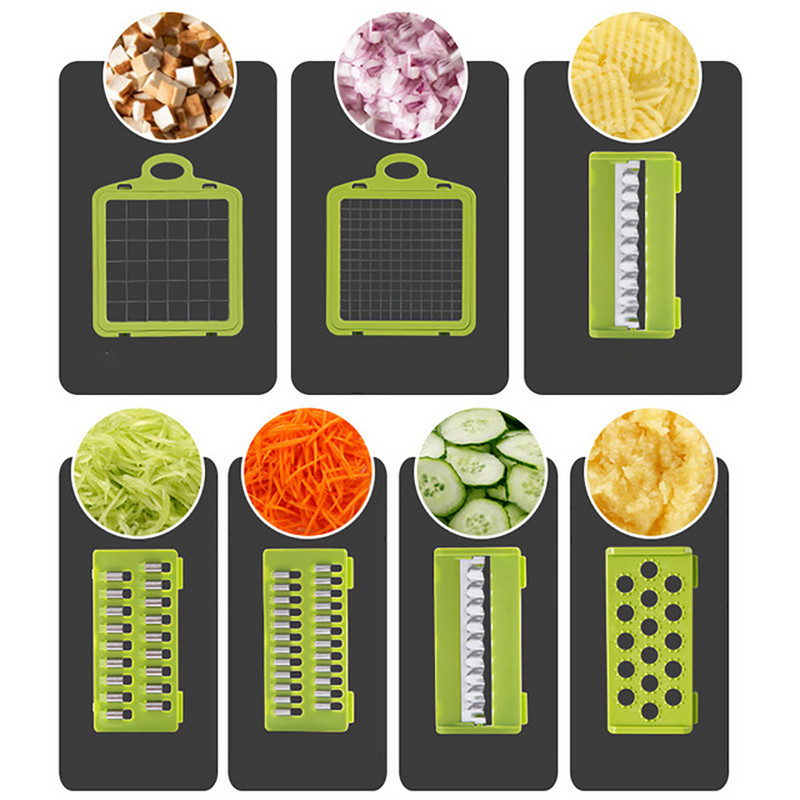 Tăiător de legume multifuncțional 7 în 1, răzătoare pentru cartofi, pentru morcovi, pentru bucătărie, pentru fructe, pentru tăiat usturoi, pentru tocat ceapă, vase de gătit