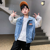 Vesta din denim nou model pentru baieti cu logo si buzunar