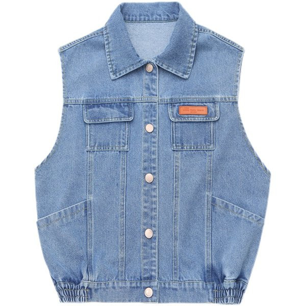 Vesta din denim nou model pentru baieti cu logo si buzunar