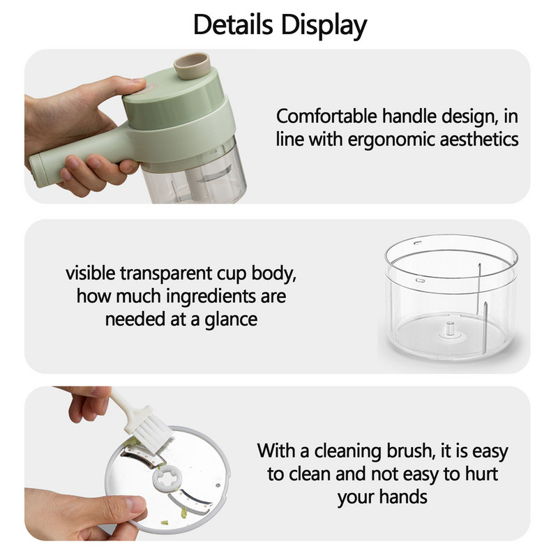 4 az 1-ben kézi elektromos zöldségvágó készlet Többfunkciós, tartós chili-zöldségdaráló Gyömbérnyomó gép Konyhai szerszám