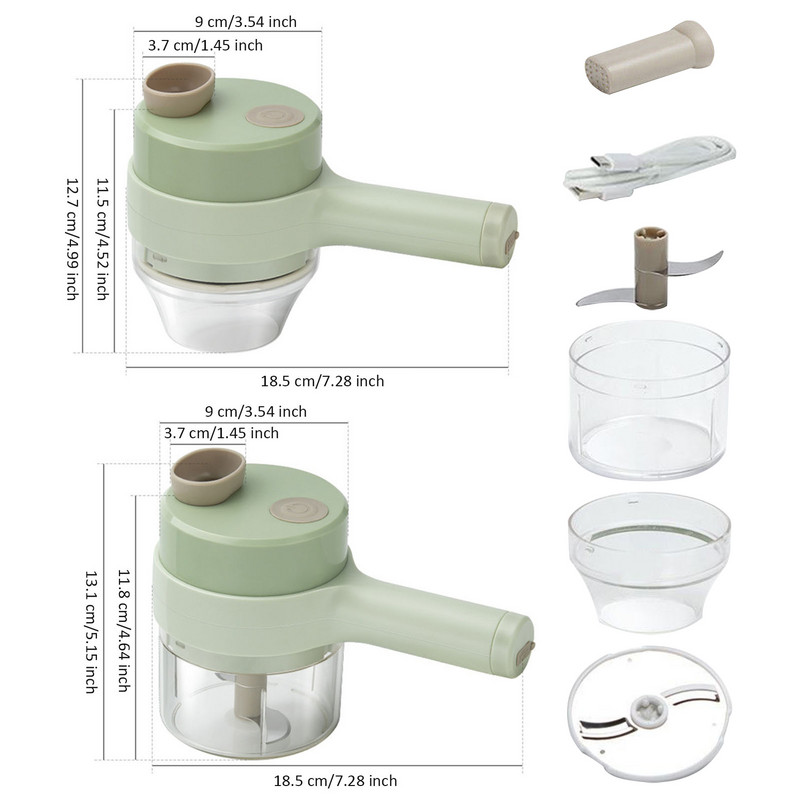 4 az 1-ben kézi elektromos zöldségvágó készlet Többfunkciós, tartós chili-zöldségdaráló Gyömbérnyomó gép Konyhai szerszám