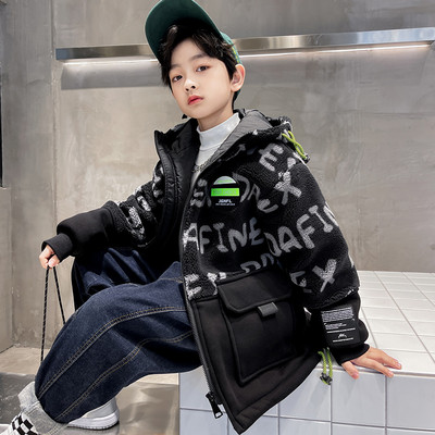 Dječja zimska jakna s natpisom i kapuljačom