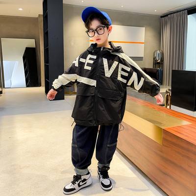 Μπουφάν casual φαρδύ σχέδιο με κουκούλα για αγόρια