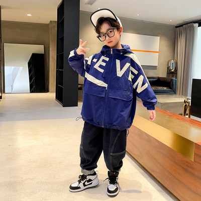 Μπουφάν casual φαρδύ σχέδιο με κουκούλα για αγόρια