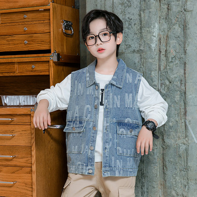 Dječački traper prsluk s logotipom i kopčanjem na gumbe