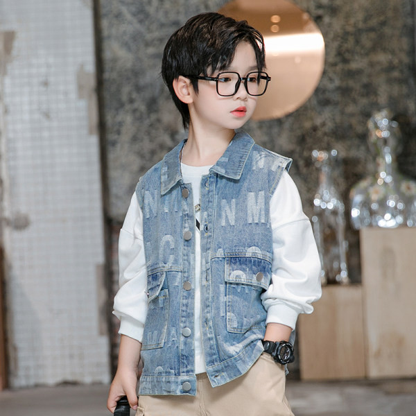 Dječački traper prsluk s logotipom i kopčanjem na gumbe