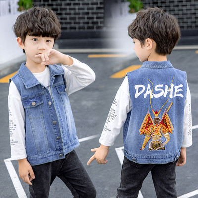 Detská rifľová vesta pre chlapcov - s kapucňou