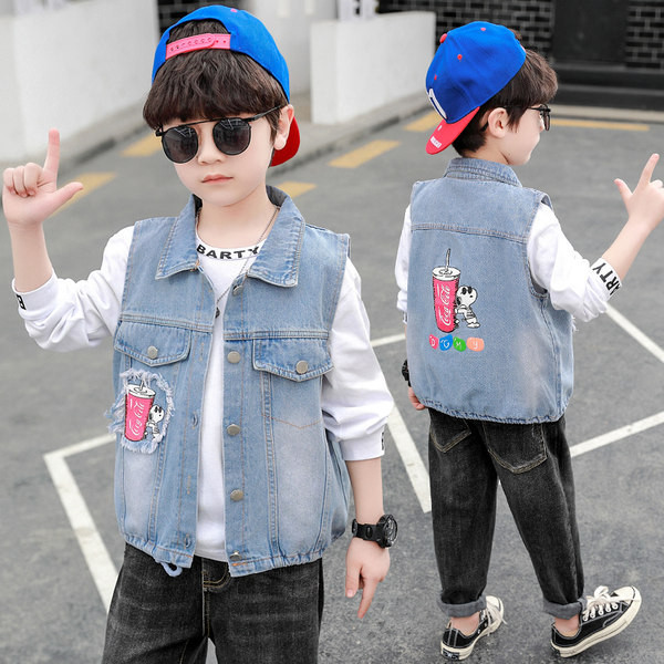 Chlapčenská ležérna džínsová vesta s potlačou