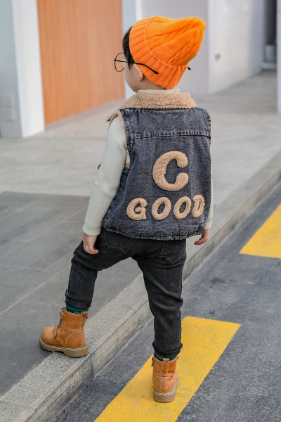 Vaikiška džinsinė liemenė su pūkiniu pamušalu