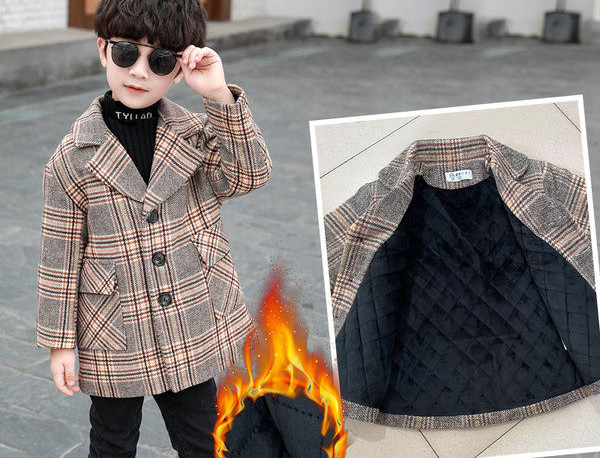 Palton pentru copii in carouri cu nasturi