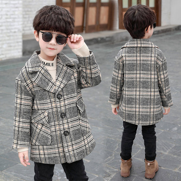 Palton pentru copii in carouri cu nasturi