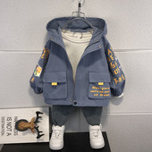 Pavasario-rudens vėjo striukė su gobtuvu ir užrašu berniukams