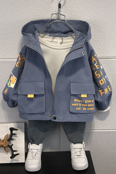 Pavasario-rudens vėjo striukė su gobtuvu ir užrašu berniukams