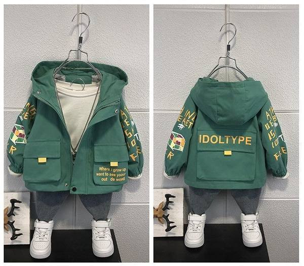 Pavasario-rudens vėjo striukė su gobtuvu ir užrašu berniukams