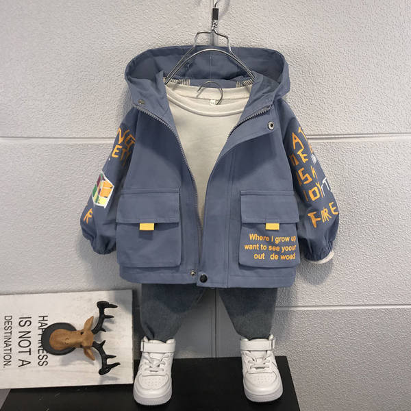 Pavasario-rudens vėjo striukė su gobtuvu ir užrašu berniukams