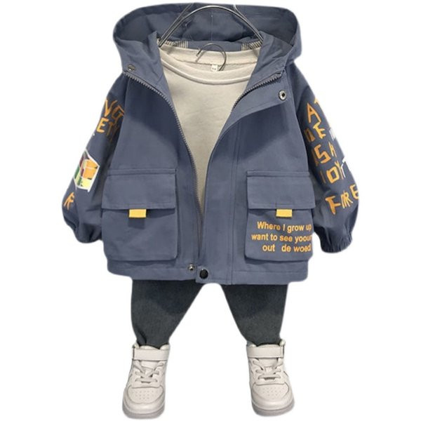 Pavasario-rudens vėjo striukė su gobtuvu ir užrašu berniukams
