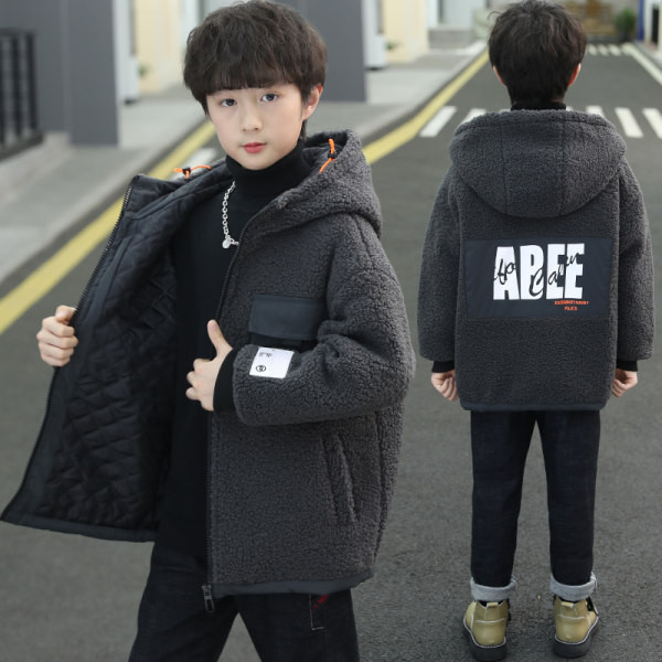 Gyerek kabát kapucnival fiúknak - fekete és szürke színben