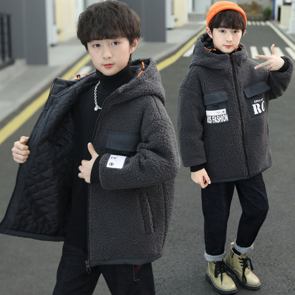 Gyerek kabát kapucnival fiúknak - fekete és szürke színben