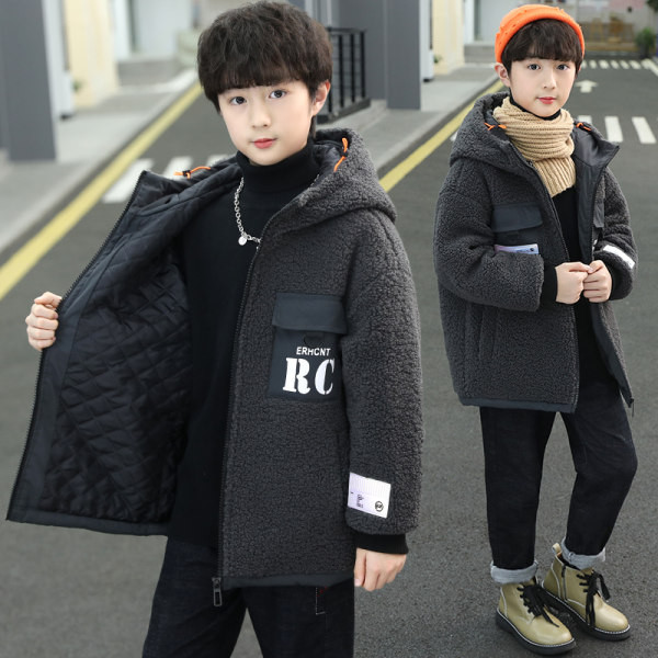 Gyerek kabát kapucnival fiúknak - fekete és szürke színben