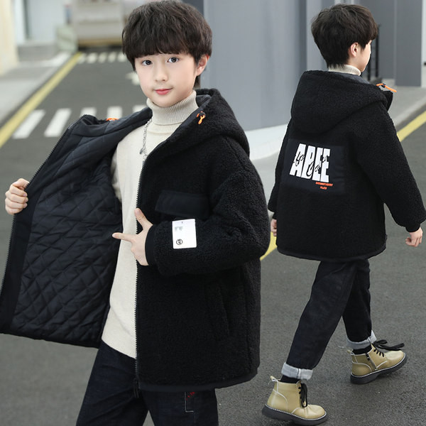 Gyerek kabát kapucnival fiúknak - fekete és szürke színben