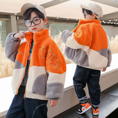 Geaca de toamna iarna pentru baieti cu broderie si guler inalt