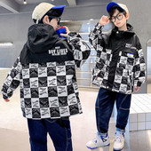 Geaca pentru copii model nou cu gluga pentru baieti - culoare negru si albastru