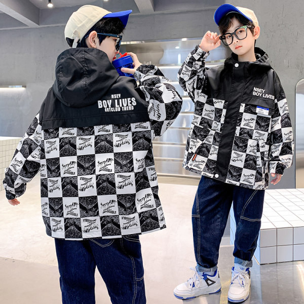 Geaca pentru copii model nou cu gluga pentru baieti - culoare negru si albastru