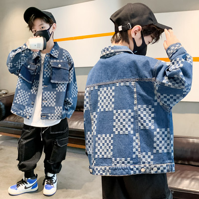 Languotas džinsinis švarkas berniukams klasikine apykakle ir sagomis