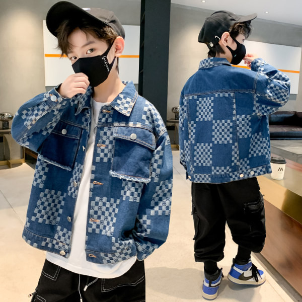 Languotas džinsinis švarkas berniukams klasikine apykakle ir sagomis