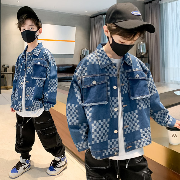 Languotas džinsinis švarkas berniukams klasikine apykakle ir sagomis