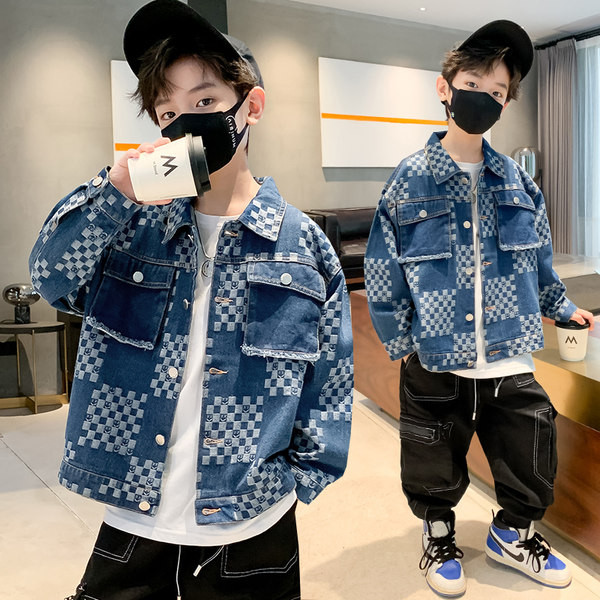 Languotas džinsinis švarkas berniukams klasikine apykakle ir sagomis