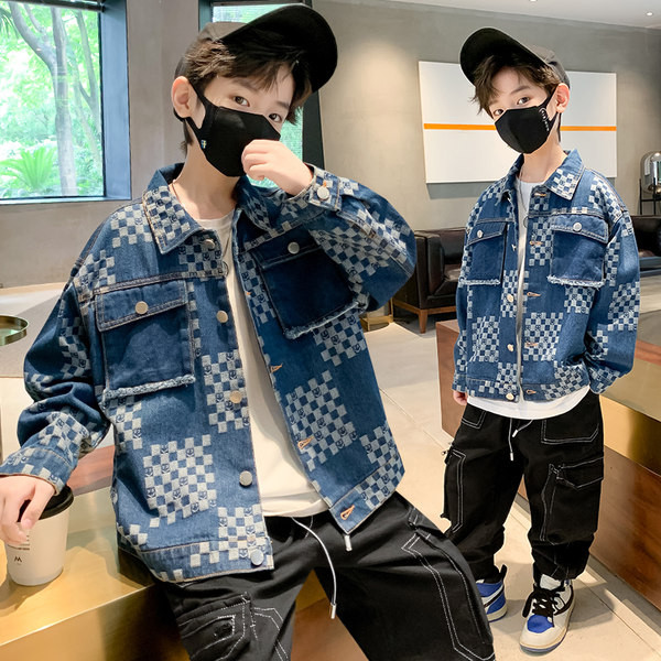 Languotas džinsinis švarkas berniukams klasikine apykakle ir sagomis