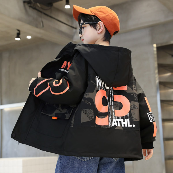 Geaca casual pentru baieti cu gluga si imprimeu model nou