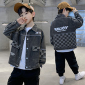 Cămașă din denim cu nasturi cu imprimeu cu litere pentru băiat