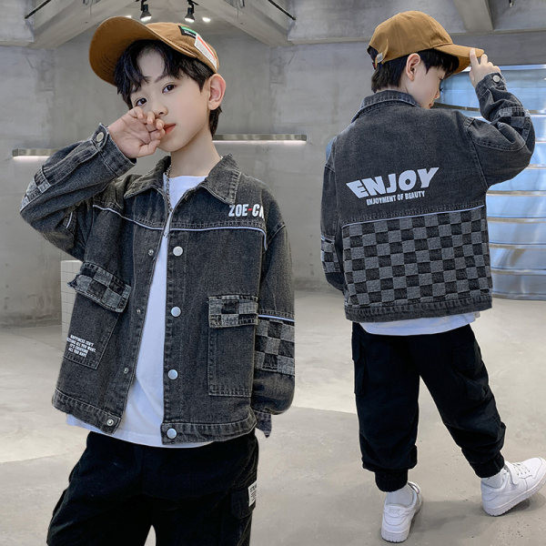 Cămașă din denim cu nasturi cu imprimeu cu litere pentru băiat