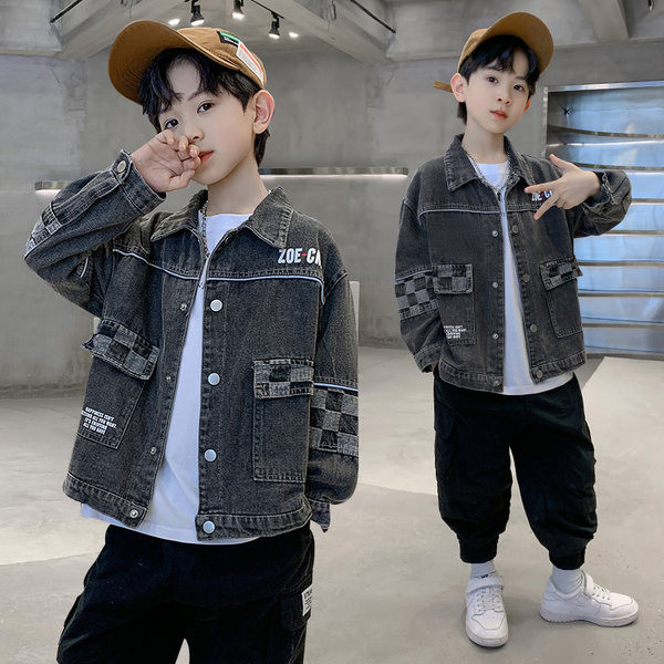 Cămașă din denim cu nasturi cu imprimeu cu litere pentru băiat