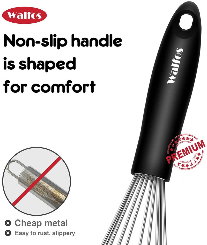 WALFOS Mixer de mână antiaderent din oțel inoxidabil de 8/10/12 inch Batător de ouă de bucătărie Mixer de lapte Mixer de smântână Blender de spumă de cafea