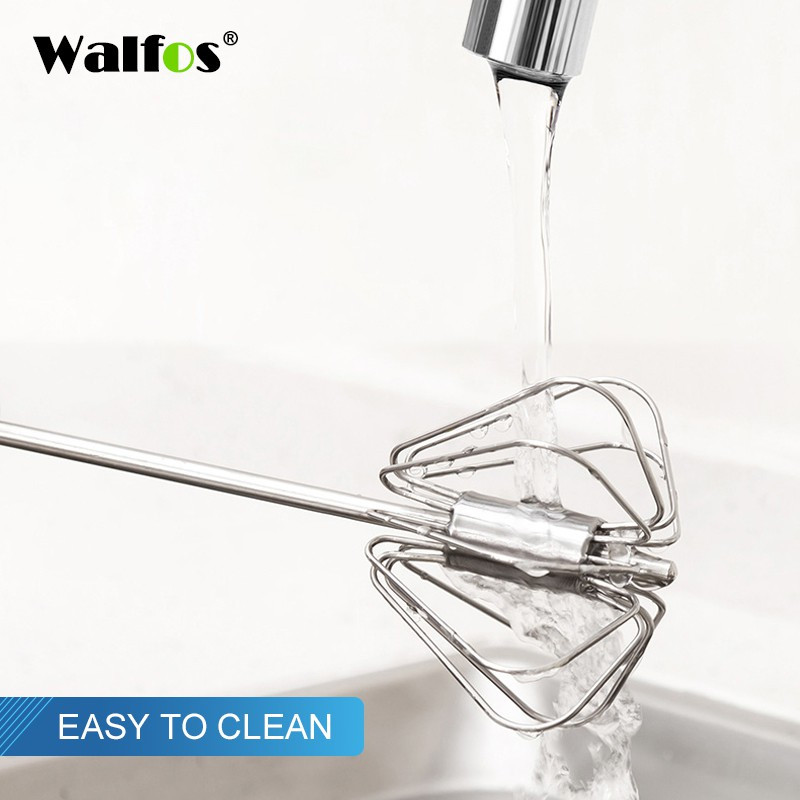 WALFOS, din oțel inoxidabil, cu presiune manuală, mixer semi-automat rotativ pentru amestecarea laptelui, cafea, băutură de ouă, instrument de bucătărie portabil