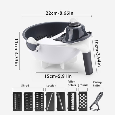 Tăiător de legume multifuncțional Mașini de tăiat Tăiător de fructe Mașină de curățat cartofi Răzătoare de morcovi Accesorii de bucătărie Coș Mașină de tăiat legume