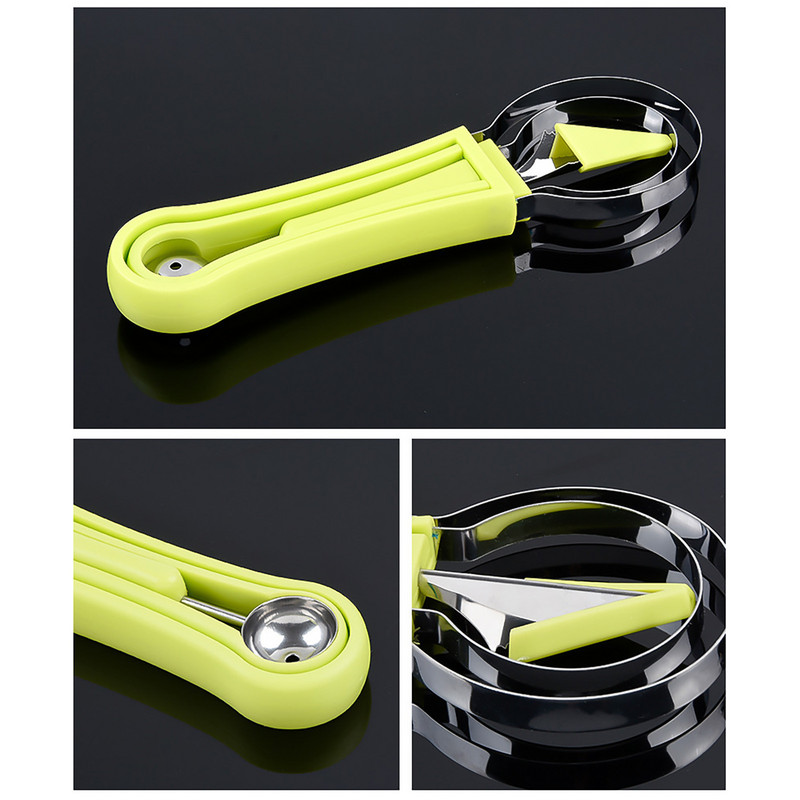 2db 4 az 1-ben görögdinnye szeletelő gombóc Gyümölcsfaragó Kés Vágó Gyümölcstál Gyümölcs Dig Pépleválasztó Konyhai kütyük Kiegészítők