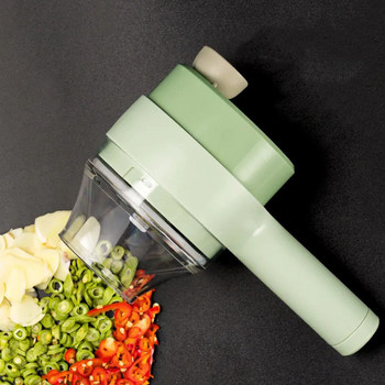 Комплект ръчна електрическа резачка за зеленчуци 4 в 1 Многофункционална издръжлива трошачка за зеленчуци с чили Машина за набиване на джинджифил Кухненски инструмент